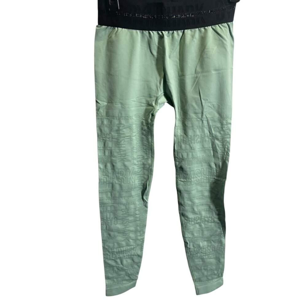 Gymshark Medium Green Leggings‎ Black Waistband Stretchy Logo Design